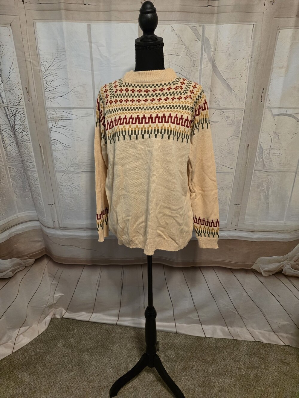 Cream Fair Isle Knit Sweater Womens